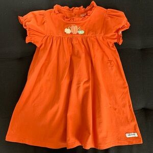 Orange Kids Dress with Pumpkin Embroidery